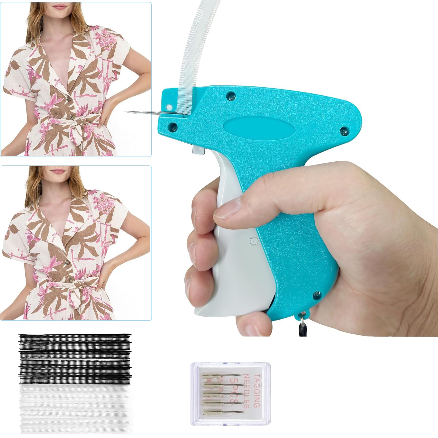 Quick Clothing Fixer, Tag Attacher Gun Kit for Clothes Labeler, Mini Stitch Hemming Gun for Clothes, Micro Tagging Stitch Tool for Clothing with 5 Needles, 2000 Fastners