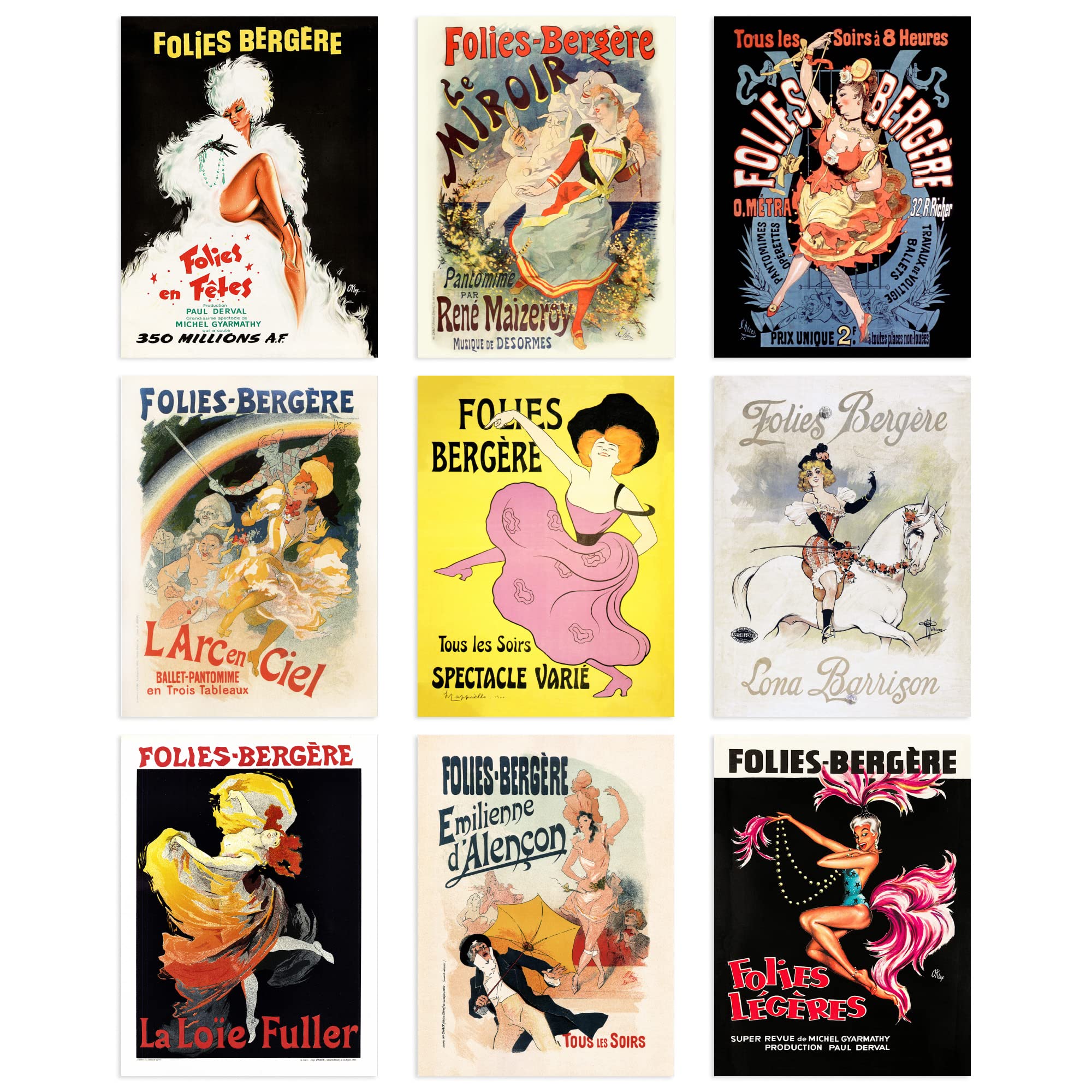 Artery8 Folies Bergere Cabaret Music Hall Wall Art Print - 30 x 41cm - 9 Pack