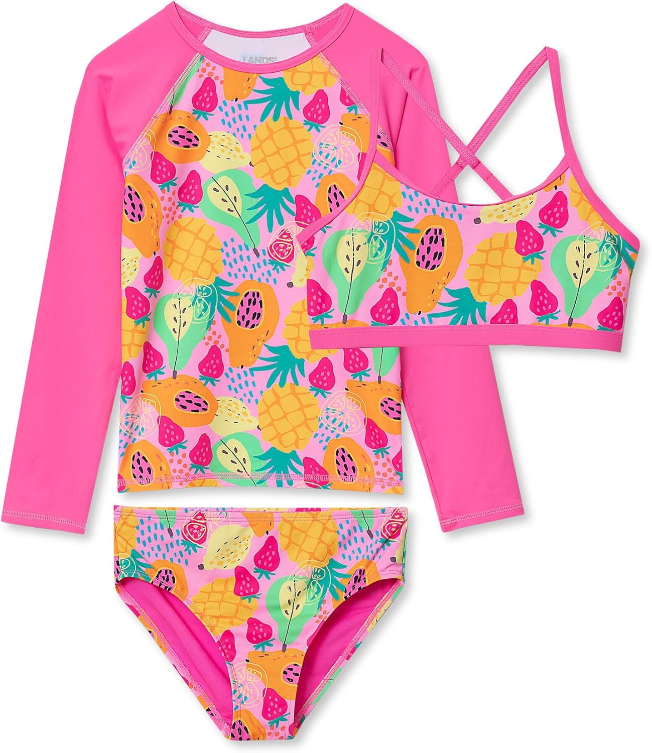 Lands' End Big Girls 3 Piece UPF 50 Sun Protection Rash Guard Set