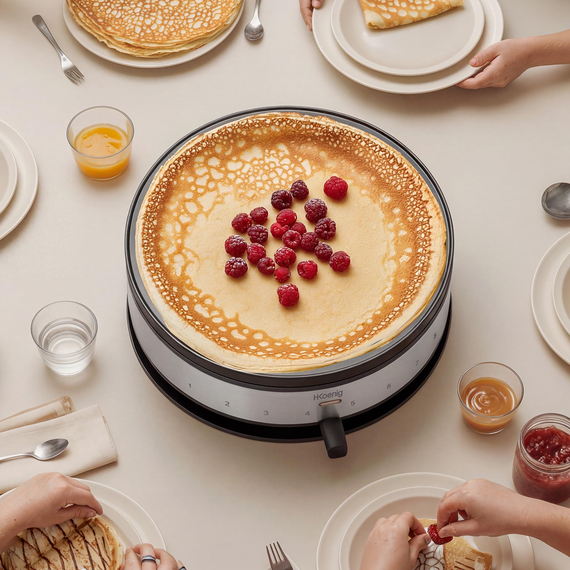 H.Koenig Crêpière électrique KREP56, Appareil à Crêpes 2 en 1 Plaques réversibles, Crêpe Party, Crêpes et Mini crêpes, Thermostat réglable 230°, Plaques de Cuisson Antiadhésives 33 cm et 10cm, 1500W