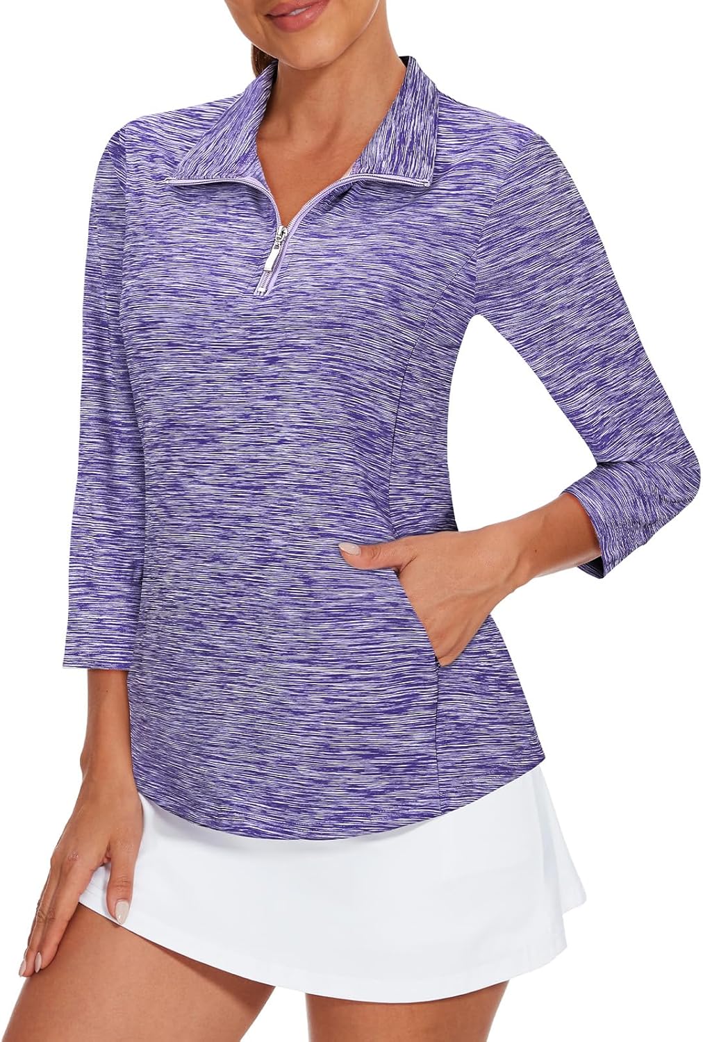 Viracy 3/4 Sleeve Womens Golf Shirts Quick Dry Quarter Zip Workout Tennis Polo Tops with Pocket
