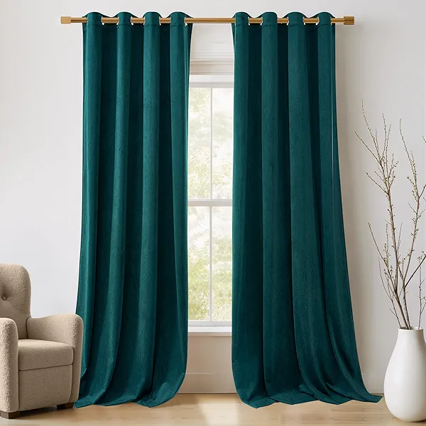 NICETOWN Teal Velvet Curtains, Media Movie Theater Room Decor, Sunlight Reducing Velvet Home Theater Ring Top Drapes, Window Treatment Draperies for Living Room (2 Pieces, W52xL84-inch)