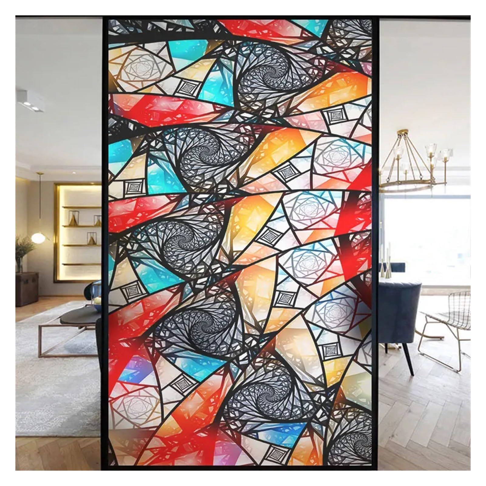 Window Film Colorful Stained Frosted Glass Film Modern Art Geometry Pattern Window Stickers Opaque Self-adhesive Home Decor Privacy(S,40x100cm)