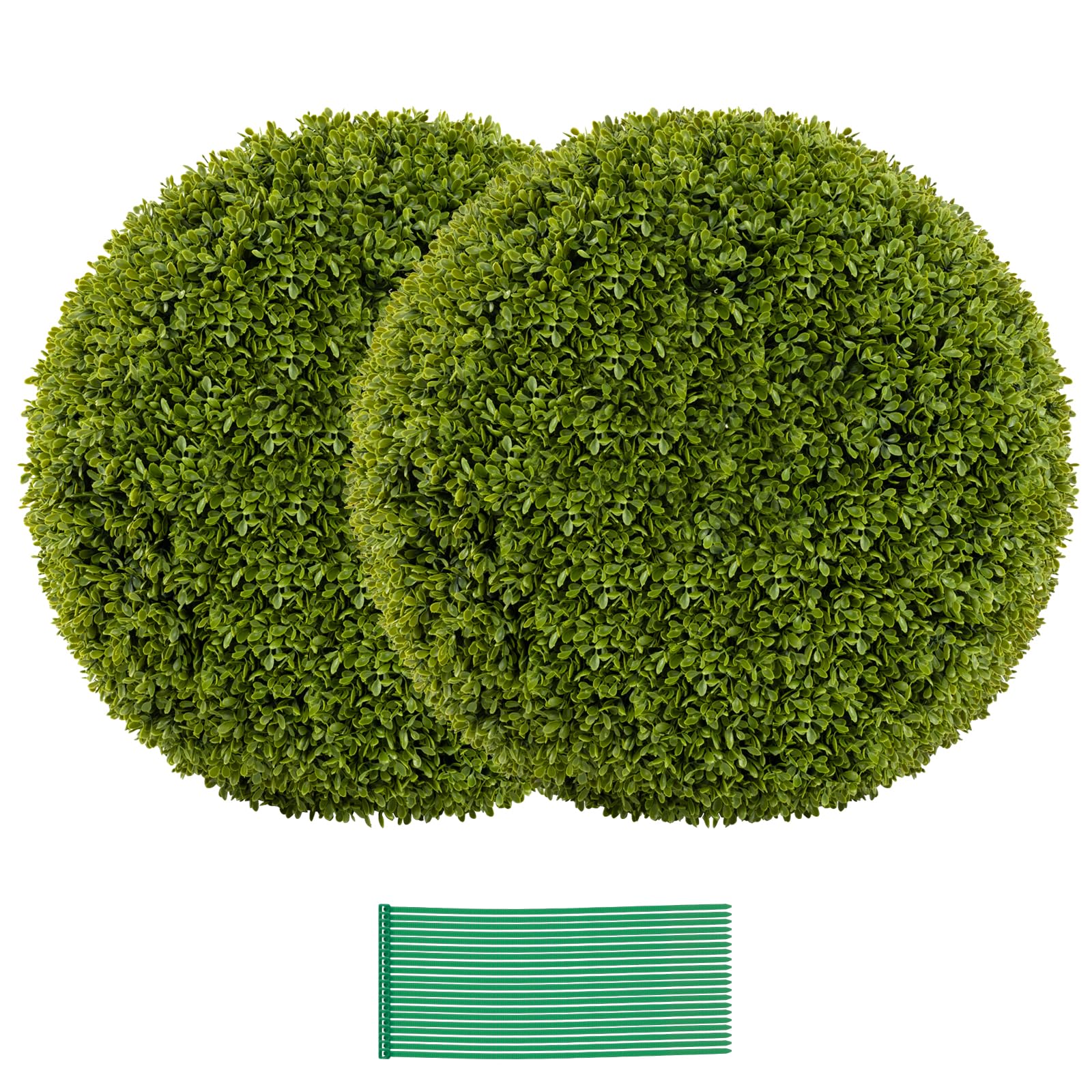 Artificial Topiary Balls, Set of 2 Round Fake Boxwood Leaf Plants, Indoor Outdoor Decorative Faux Buxus Grass Balls for Home Office Garden