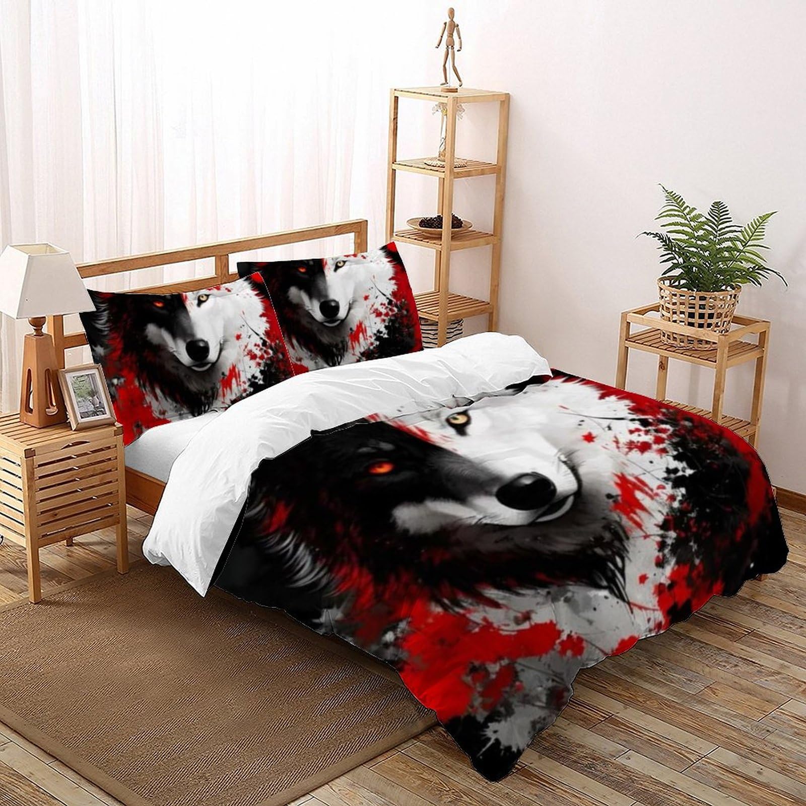 Housse de couette loup 200x200cm en microfibre avec 2 taies d'oreiller