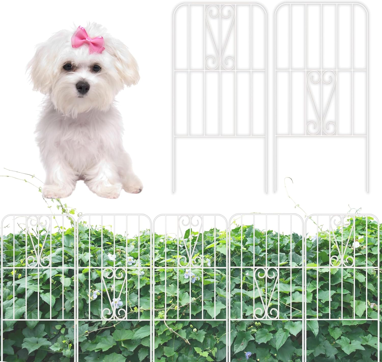ShopLaLa Garden Fence Animal Barrier Decorative Border (10 Panels), 12in(L) x 24in(H) Rustproof Metal Wire Fencing Flower Edging for Landscape Patio Yard, No Dig Outdoor Decor White Fences for Dogs Swan x 10