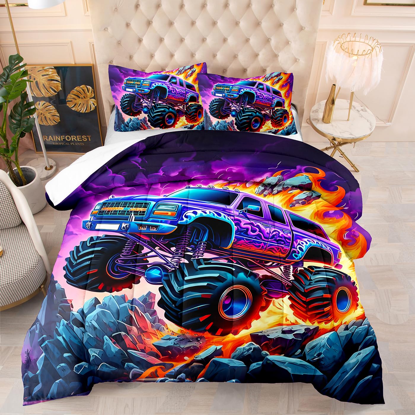 Couette 4 saisons 200x200 pour chambre d'enfant au style voiture de flamme dynamique
