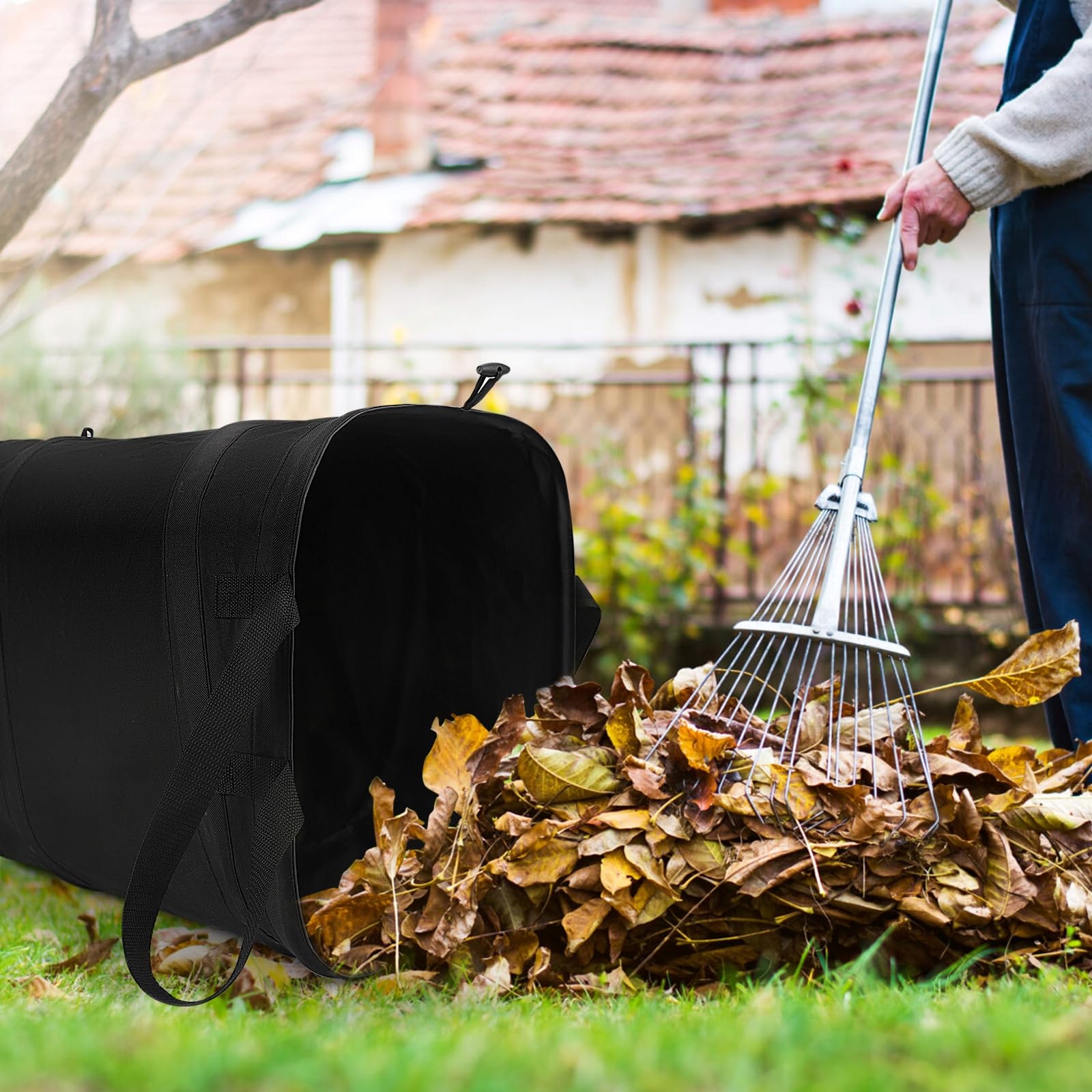 Borsa quadrata pieghevole per rifiuti da giardino, 49 litri, con apertura a scomparsa, borsa da giardino pop-up.