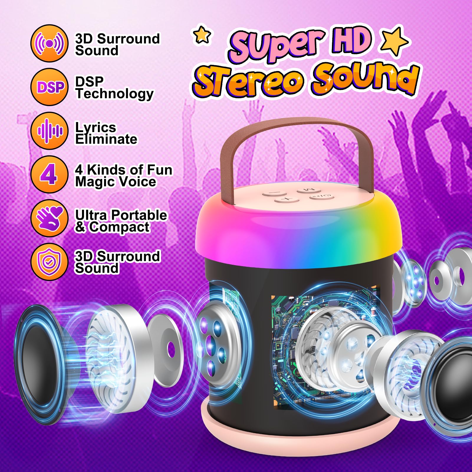 Microfono Bluetooth Karaoke bambino 3-12 Anni Giochi Regali Unicorno