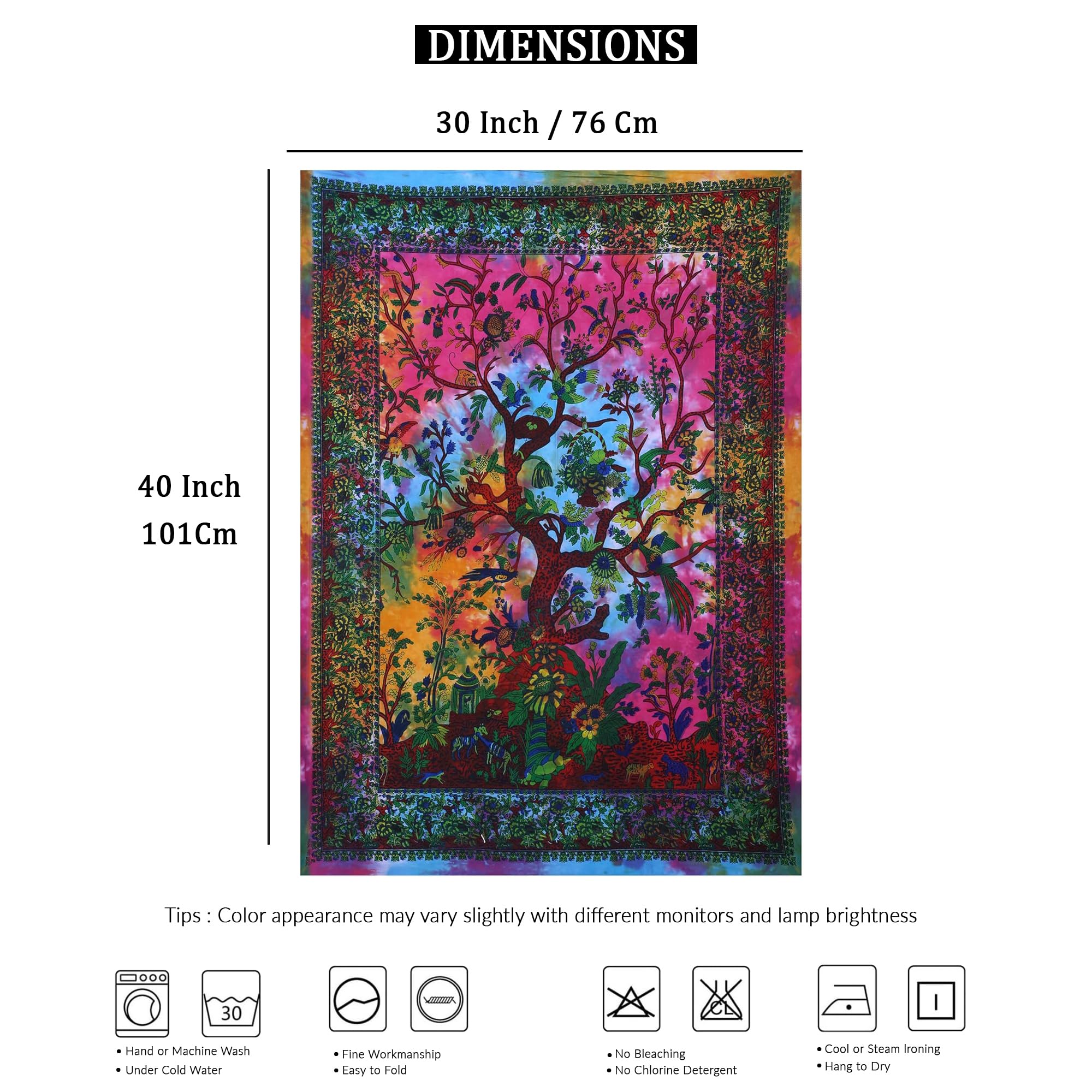THE ART BOX Tapestry Rainbow Tree of Life Wall Hanging, Indian Cotton Poster, Small Picnic Sheet, Wall Decor, Blanket - Image 3