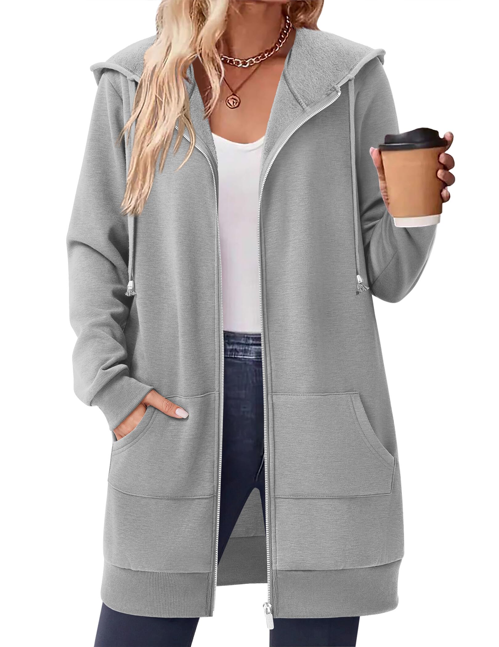Oversized Tunic Zip Sweatshirt Zeagoo Women's Zip Up Hoodies Long