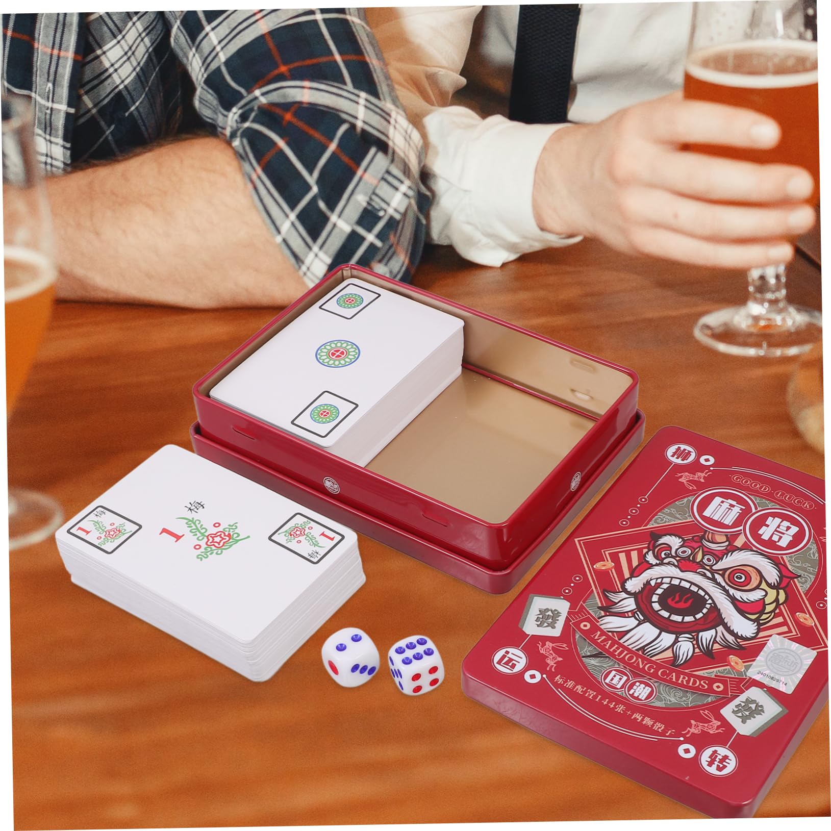 ifundom 5sätze Mahjong-Karten Tragbare Mahjong-Spielkarten Für Reisen Und Partys Geräuschloses Kartenspiel Mit Würfeln Für Familienunterhaltung Und Spaß Für Gesellige Abende