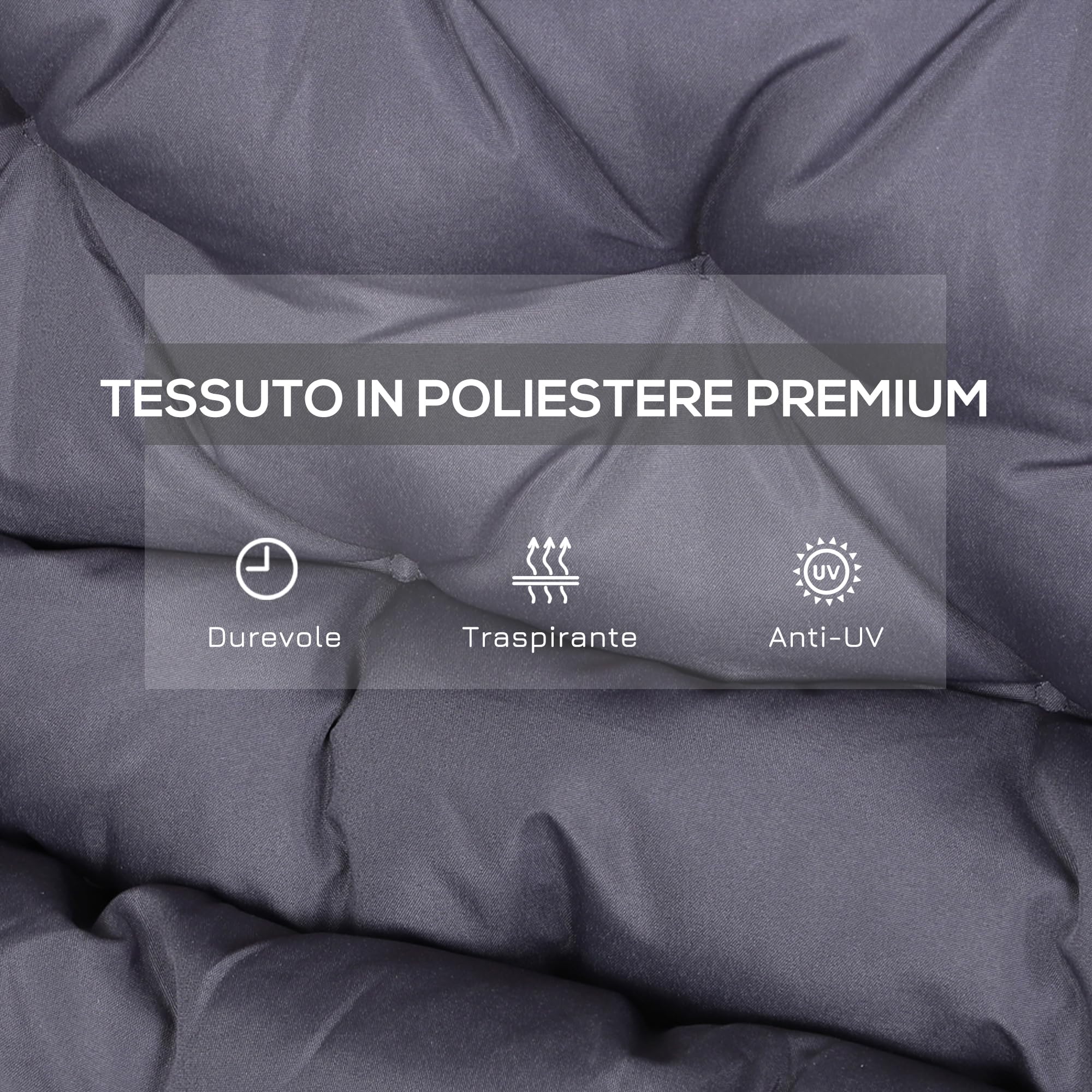 Outsunny Cuscino da Giardino 2 Posti per Sedute da Esterno con Schienale e 6 Lacci, Cuscino da Esterno Imbottito in Cotone e Poliestere, per Divani Dondoli Panche, 132x110x10 cm, Grigio Scuro