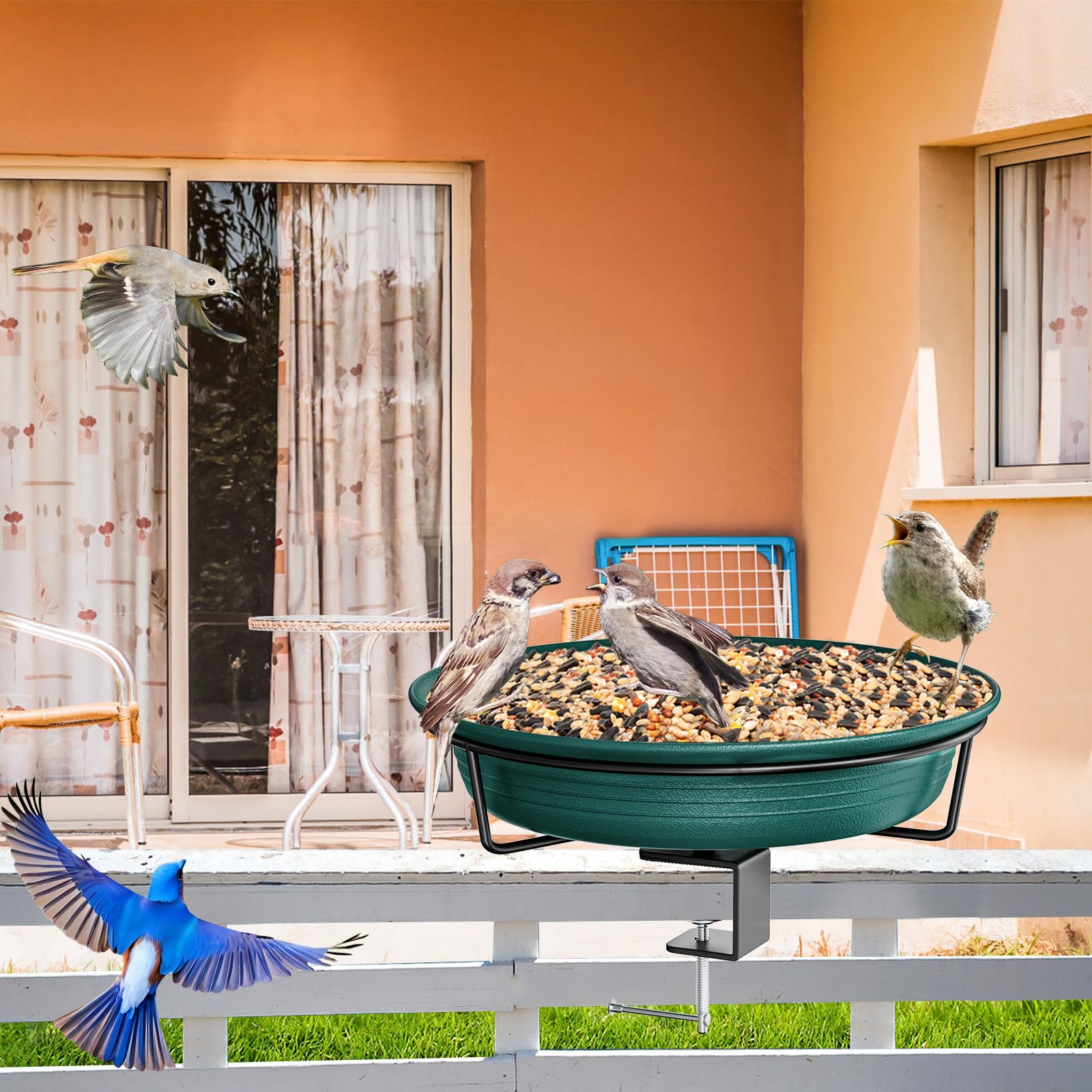 Bebedero para pájaros, balcón grande, barandilla de balcón, jardín, moderno, baño para pájaros, grande, resistente a las heladas, resistente al invierno, bebedero para pájaros, colgante