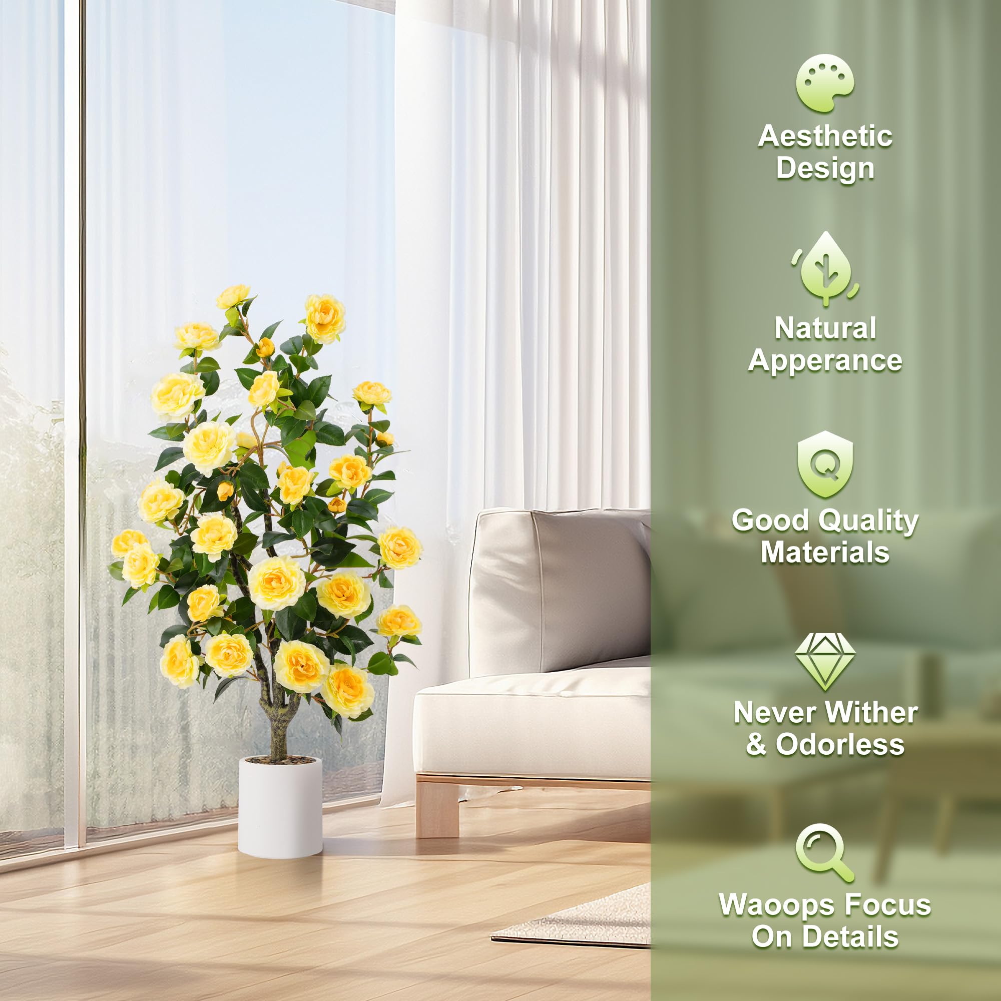 3.6ft artificial camellia fake tree faux plants for home office living room porch patio decor indoor outdoor (1, yellow-3.6ft)