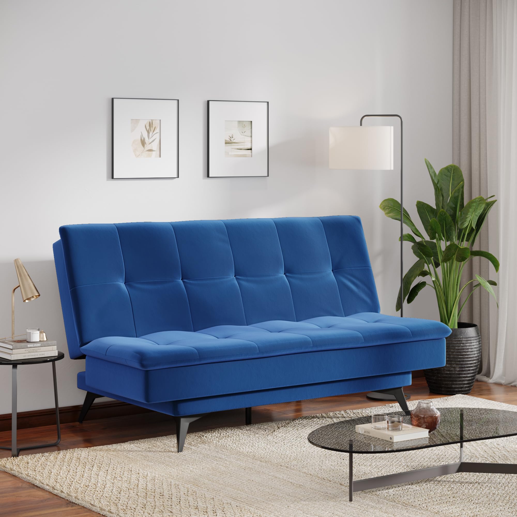Wakefit Flexia Sofa Cum Bed - Three Seater - Velvet Series Blue