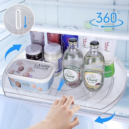 Miniatura 5 de Lazy Susan rectangular para refrigerador, 16.53 x 11.02 pulgadas, organizador de refrigerador transparente Lazy Susan, giratorio rectangular para