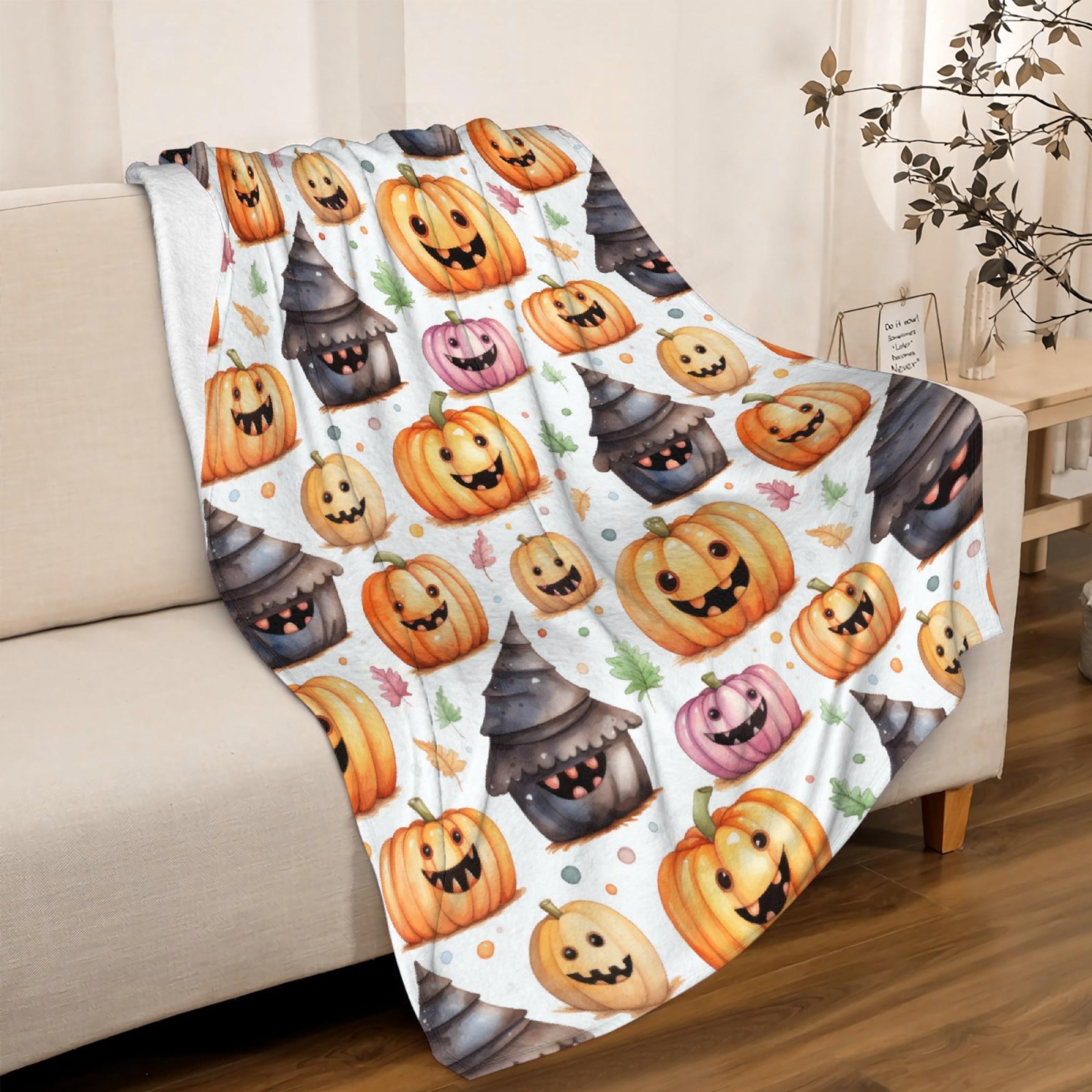 Halloween Pumpkin Throw Blanket - Super Soft Fleece, Cozy Flannel, 80x60 Inches, AC Cooling, For Couch, Bed, Adults
