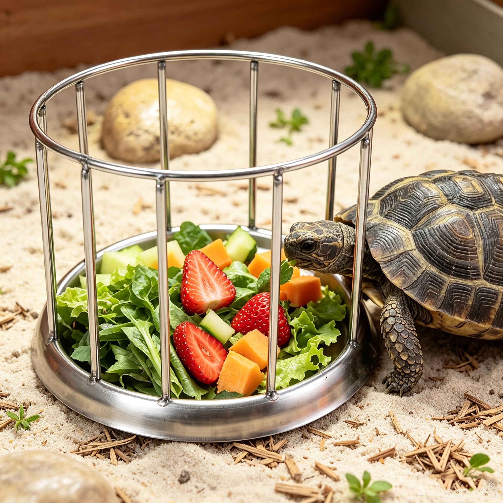Mangeoire à tortues en acier inoxydable avec barrière anti-déversement et anti-dispersion, bol d'alimentation pour tortues aquatiques, tortues, dragons barbus, lézards (M)