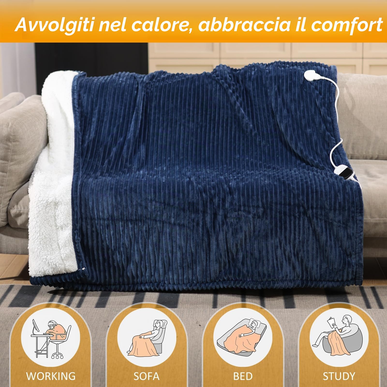 ITSHINY Coperta Riscaldante Elettrica 180x135 cm con Controllo Digitale, 6 Livelli di Calore, Timer 1-10h, Spegnimento Automatico + Protezione Surriscaldamento, Flanella Morbida Lavabile in Lavatrice