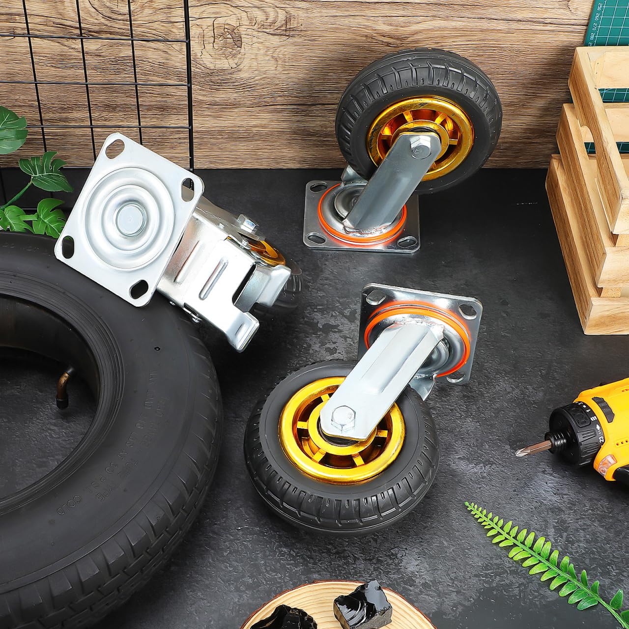Hemobllo Schwerlastrollen-Set 4 Stück – 150 mm mit Feststellbremse & gummiertem Lauf – bis 250 kg pro Set, bodenschonend für Werkbank, Industrie & Möbel