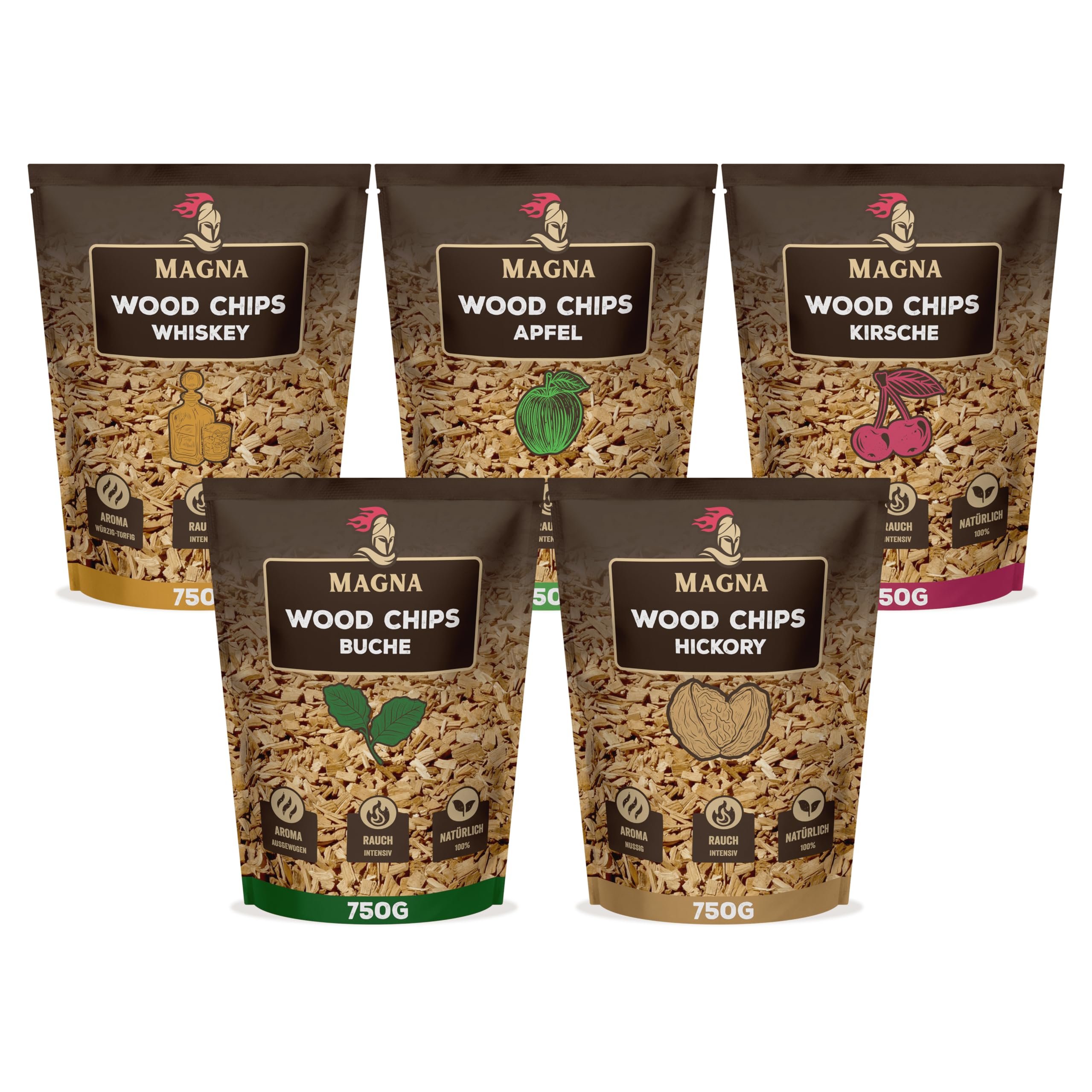 Magna Premium Wood Chips Set - 3,75 KG - Räucherchips, Smokerchips - 100% Natürlich - für Holzkohlegrill, Elektrogrill, Gasgrill in Räucherbox (Holz (verschieden))