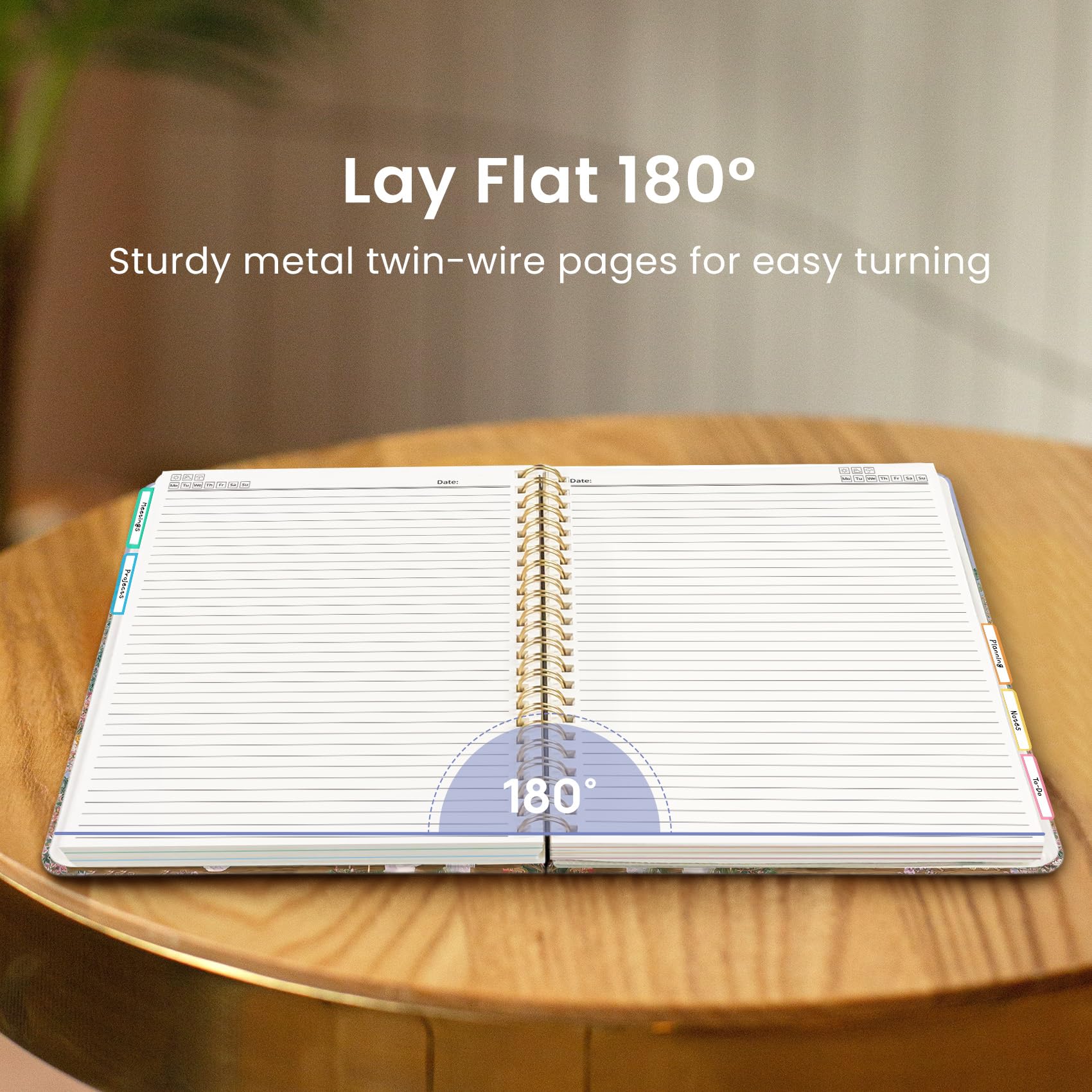 Taccuino grande a spirale per lavoro con divisori e linguette, 21,6 x 27,9 cm, copertina rigida, 5 soggetti, a righe, 280 pagine, Silent Bloom