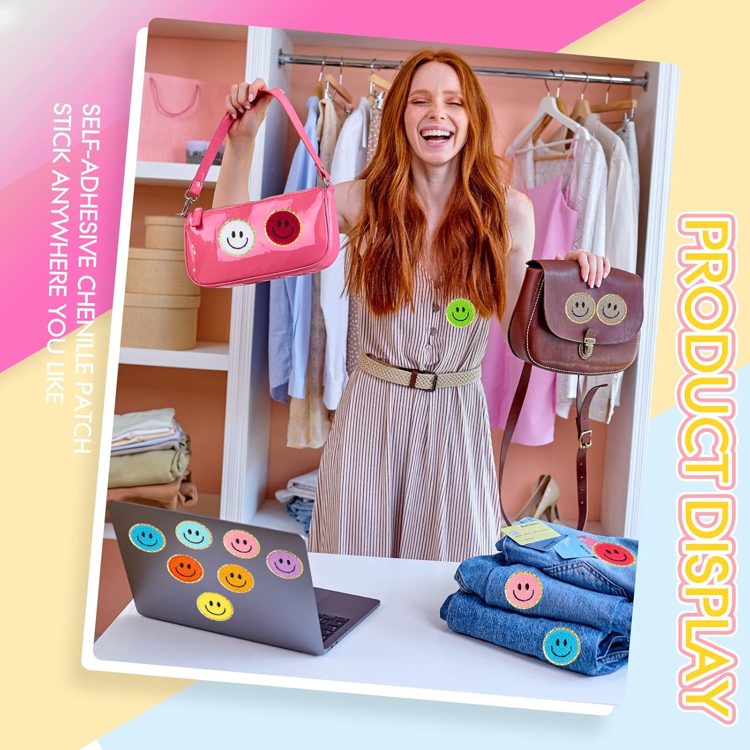 72 Pcs Self Adhesive Smile Face Patch Chenille Patches Colorful Cute Happy Face Chenille Patch Applique for Clothing Fabric Jackets DIY Mobile Phone Backpacks Hat - Image 4