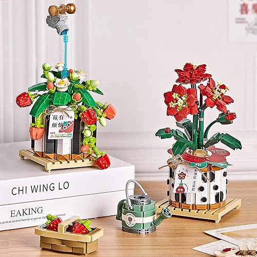 Miniatura 5 de Mini bloques de construcción Bonsái juego de modelo, simulación de flores de partículas suculentas, colección botánica de construcción, juguete de