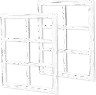 Ilyapa 2 Pack Large 18x22 Inch Weathered White Wood 6 Pane Window Frame Wall Decor - Rustic Farmhouse Home Decor