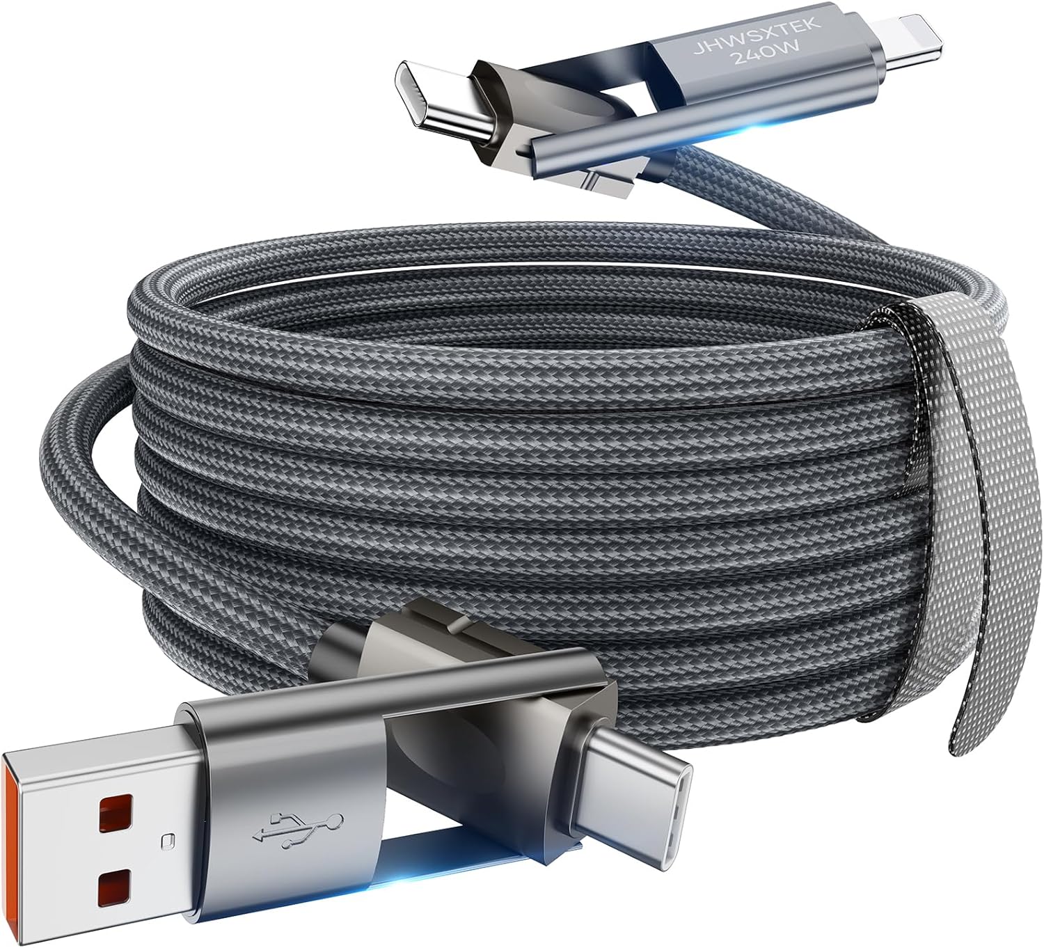 4 in 1 Charging Cable,240W USB to USB C Cable 10 ft,Fast Charging Multi Charger Cord with Type C/USB A/L Port for iPhone 16/15/14 Series MacBook iPad Pixel Samsung Switch PS5 Tablet and More