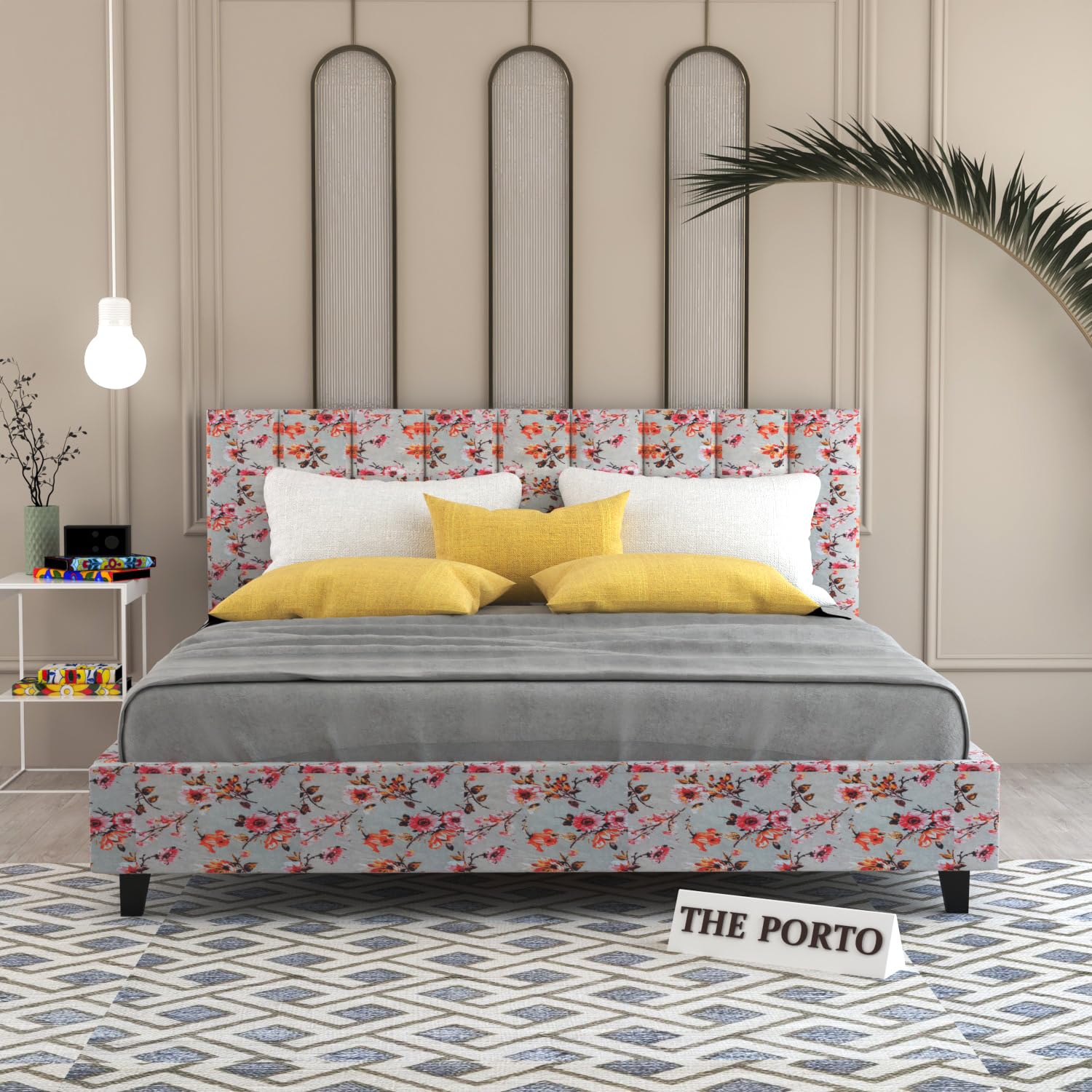 Bro Wood Floral Print Fabric Queen Size Bed With Headboard | Desertcart  Seychelles