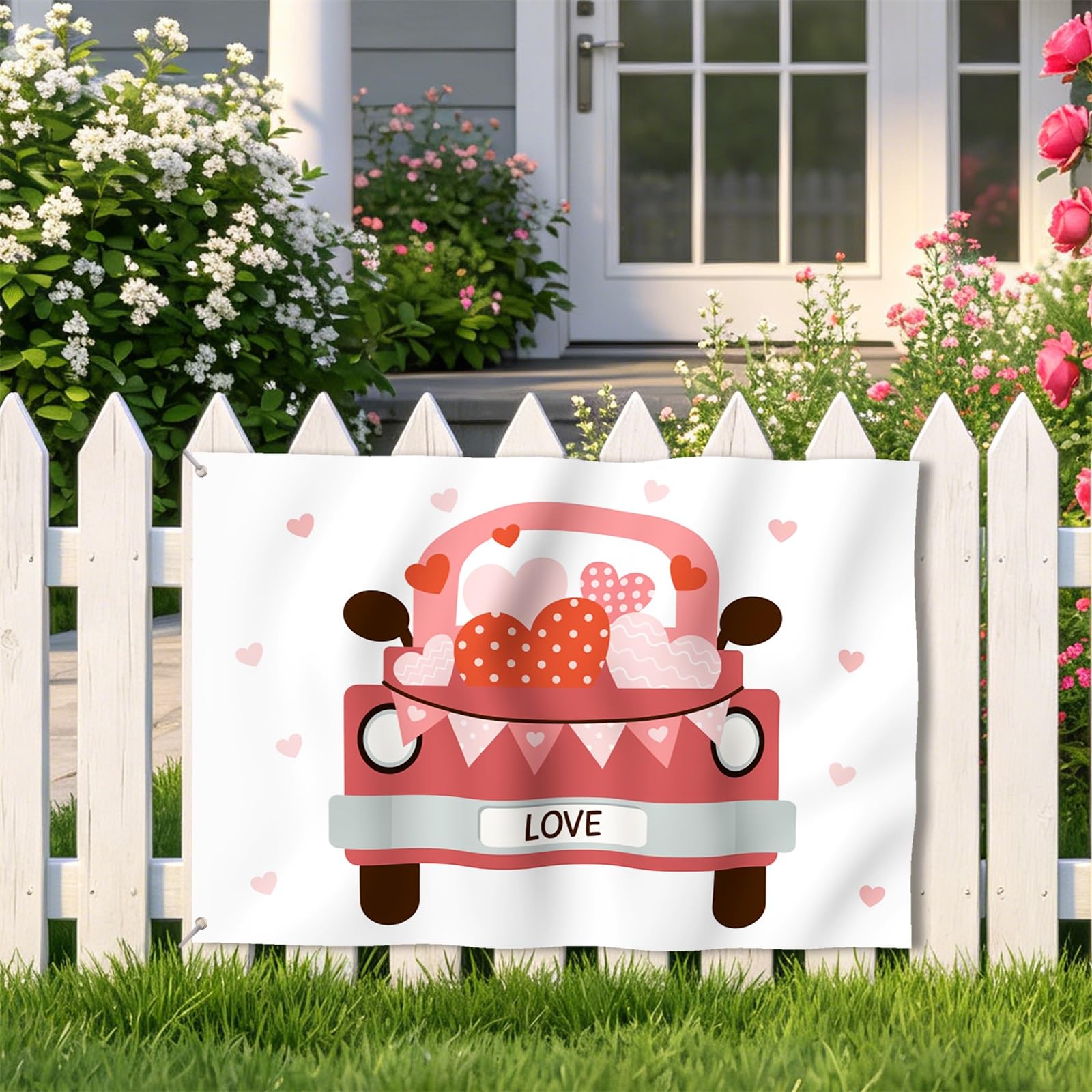 Aoihrraan Love Flag 150x250cm Bandera Rosa De Coches De Dibujos Animados Amor Celebración Aire Libre Pancarta Bandera Decorada Para Fiestas Porche Jardín Familiar Con 2 Sólidos Anillos De Protección