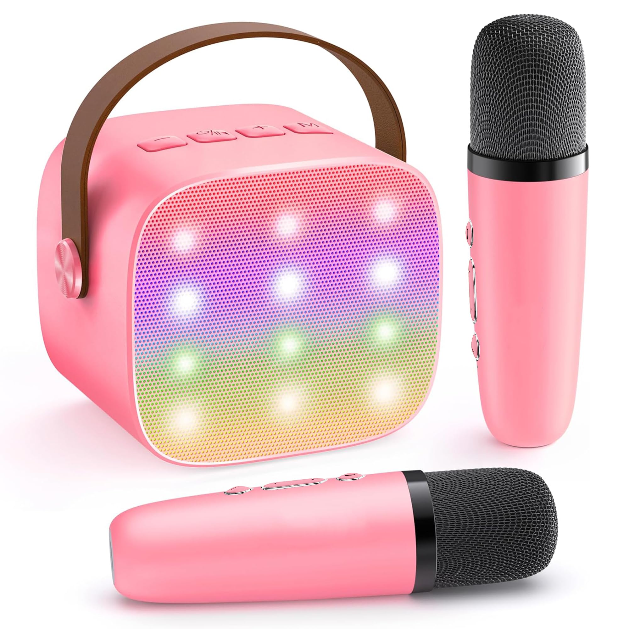 YLL Mini macchina per karaoke per bambini e adulti, altoparlante Bluetooth portatile con 2 microfoni wireless, 18 canzoni precaricate, giocattoli regalo di compleanno per ragazze di 4, 5, 6, 7, 8+
