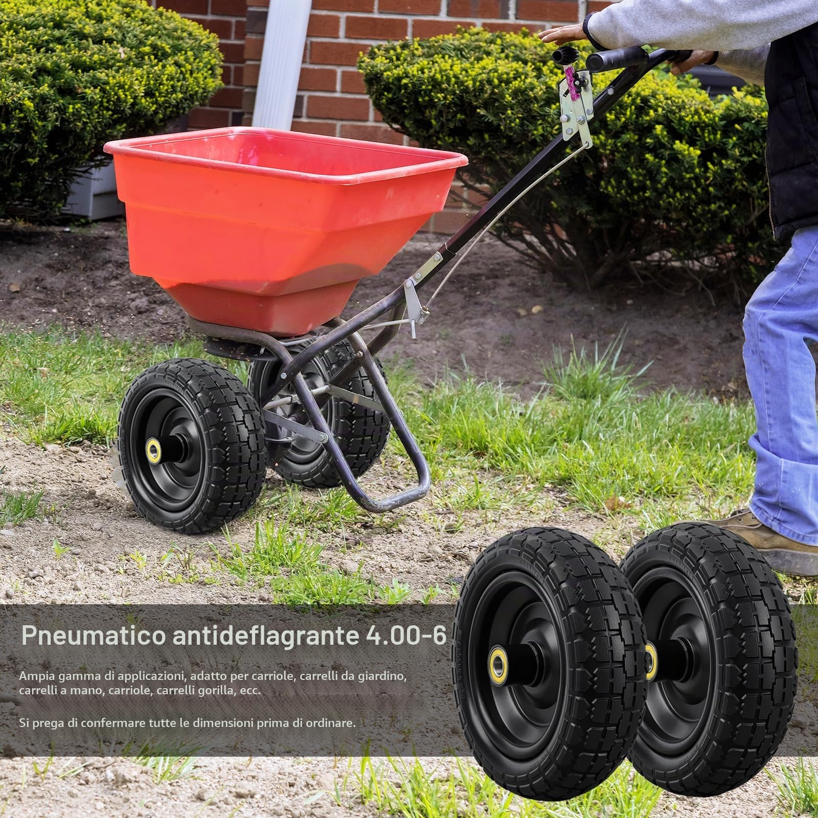 Confezione da 2 pneumatici per carriola da 13 pollici, 4,00 – 6 pneumatici pieni da 5/8 pollici, pneumatici larghi da 3,2 pollici, pneumatici in gomma piena, per carriole da giardino, carrelli a sacco