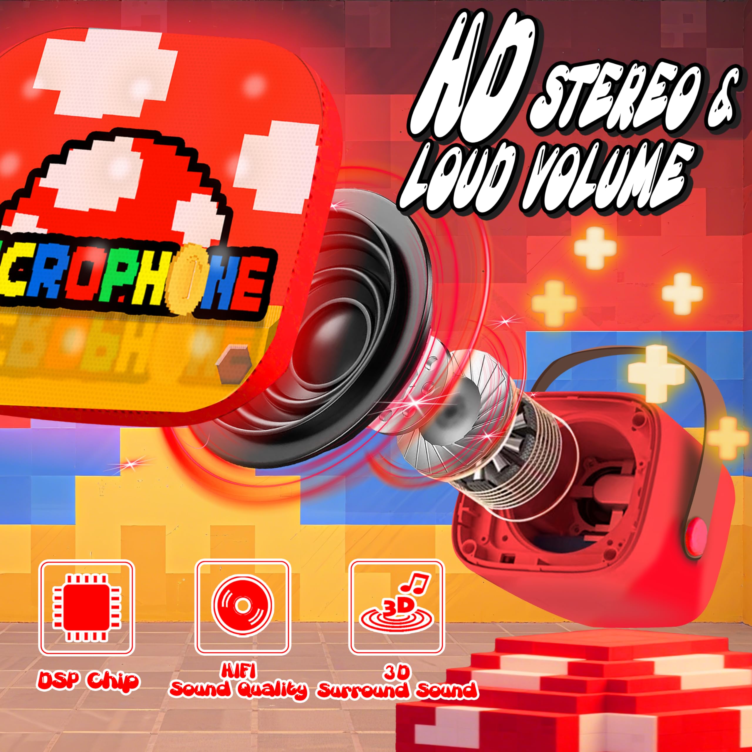 Karaoke per Bambini con 2 Microfoni Wireless Bluetooth, Giocattolo Musicale, Regalo Bambino 3-12 Anni