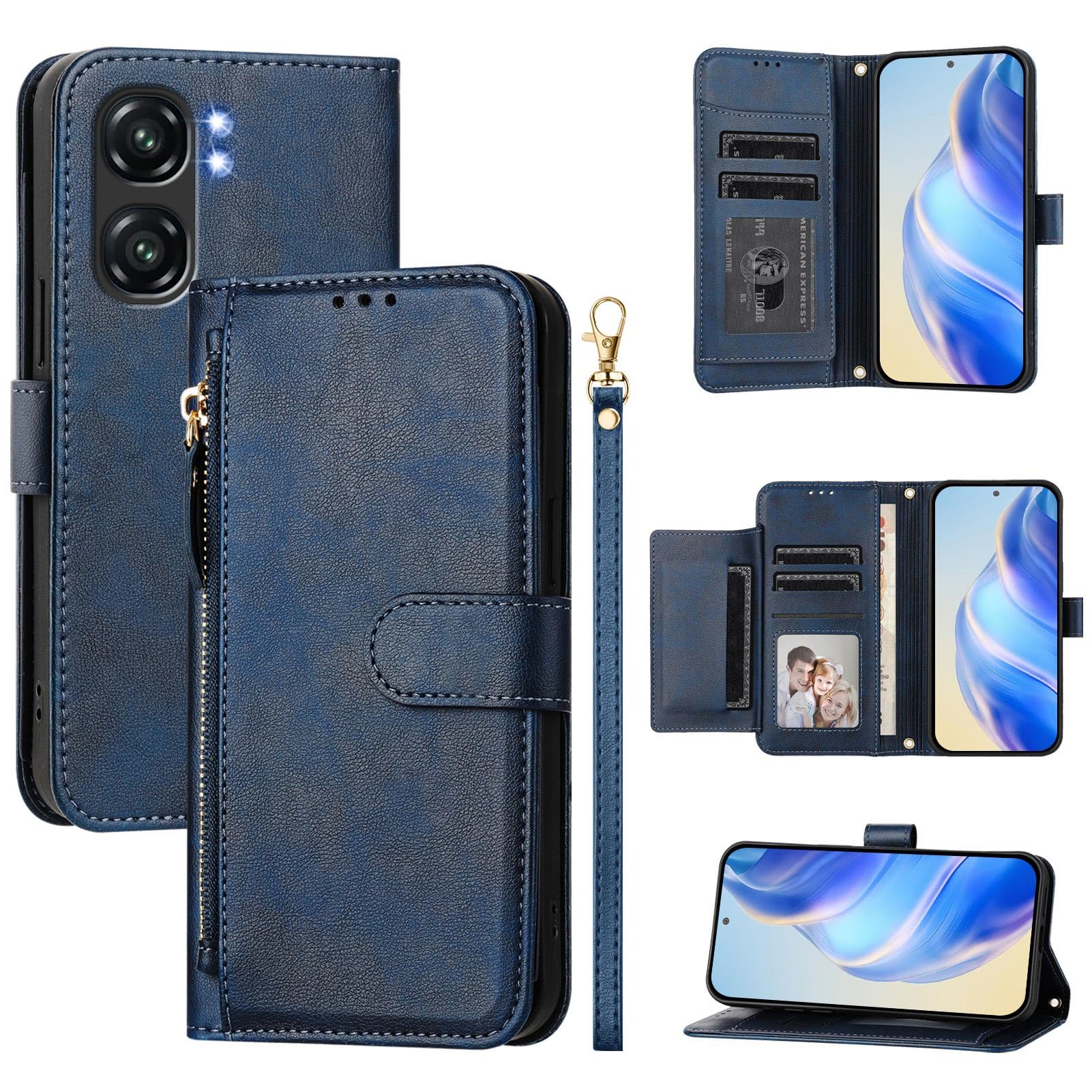 Kukoufey Compatible with Oukitel C58 Phone Case Holster,Compatible with Oukitel C58 Pro Flip PU Leather Zipper Wallet Case Case Blue