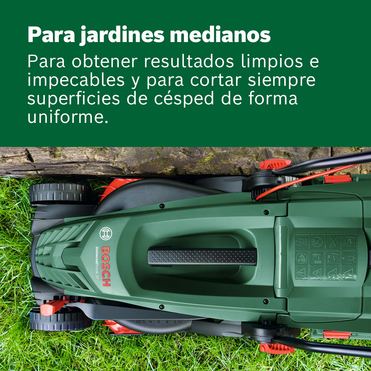 Bosch cortacésped con cable UniversalRotak 37-555 (1400 W de potencia del motor, ancho de corte: 37 cm, cesta colectora de 40 litros, asas Ergoflex)