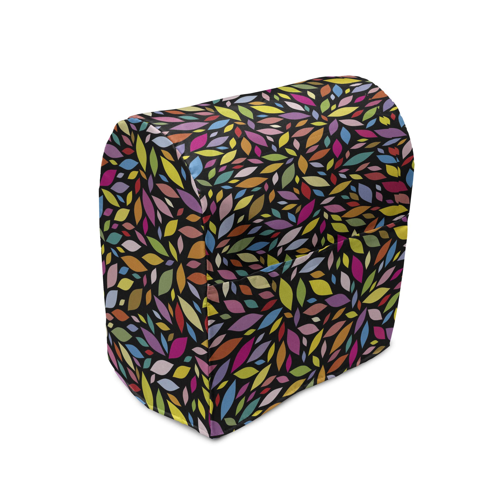 Ambesonne Colorful Stand Mixer Cover, Abstract Pattern with Floral Elements Lively Colored Petals on Black Background, Kitchen Appliance Organizer Bag Cover with a Pocket, 6-8 Quarts, Multicolor