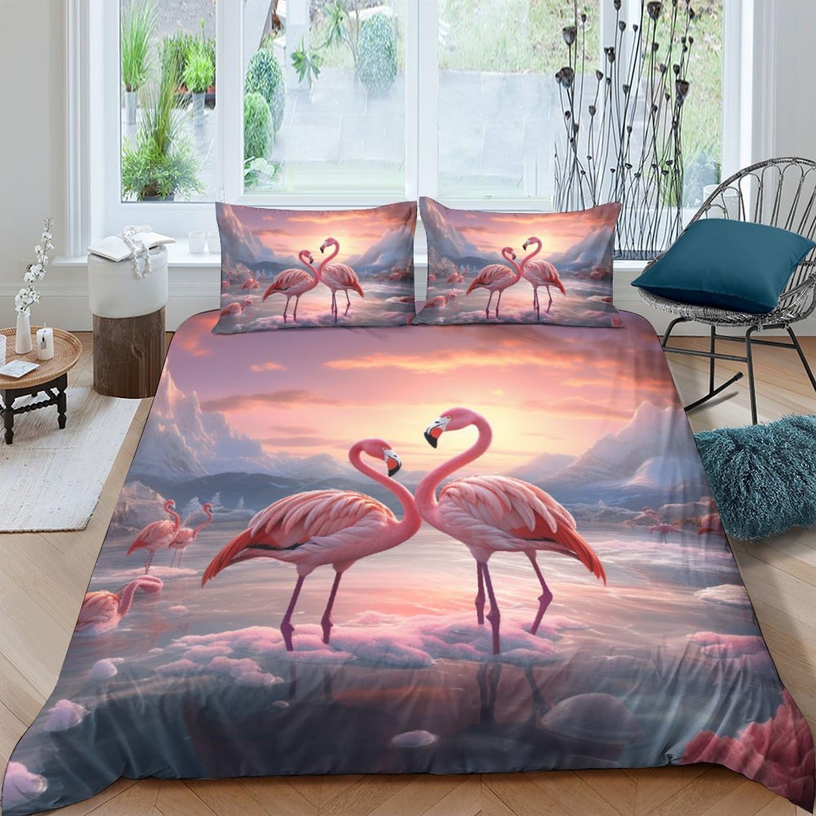 Crjus Style-7 Flamingo 3D Printed Duvet Cover With Pillowcases Anime Bedding Set With Zipper Closure Hypoallergenic Soft Microfiber Quilt Cover Set King（220X240cm）
