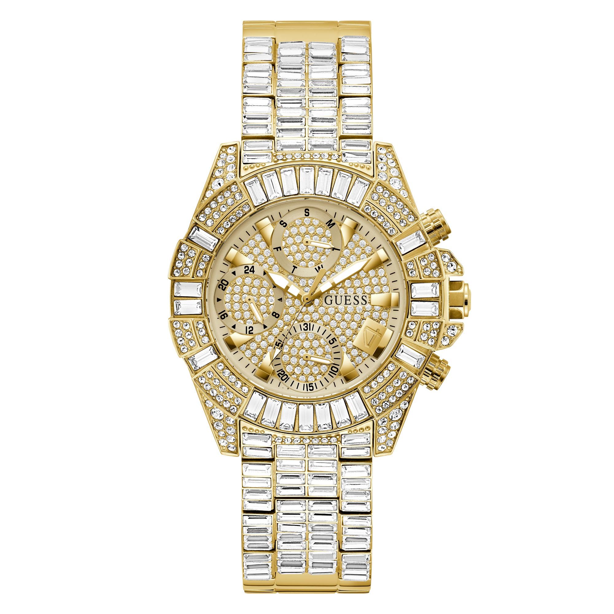 Guess Iconic 40TH Damen Armbanduhr in der Farbe Gold mit Armband aus Edelstahl, Wasserdichtigkeit: 5 bar, Gehäusedurchmesser: 40 mm, GW0812L2
