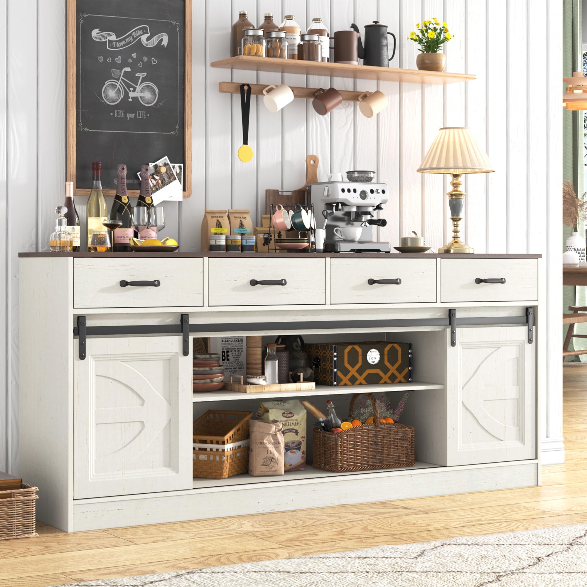Amazon.com - 70” Large Buffet Sideboard Cabinet w/4 Drawer