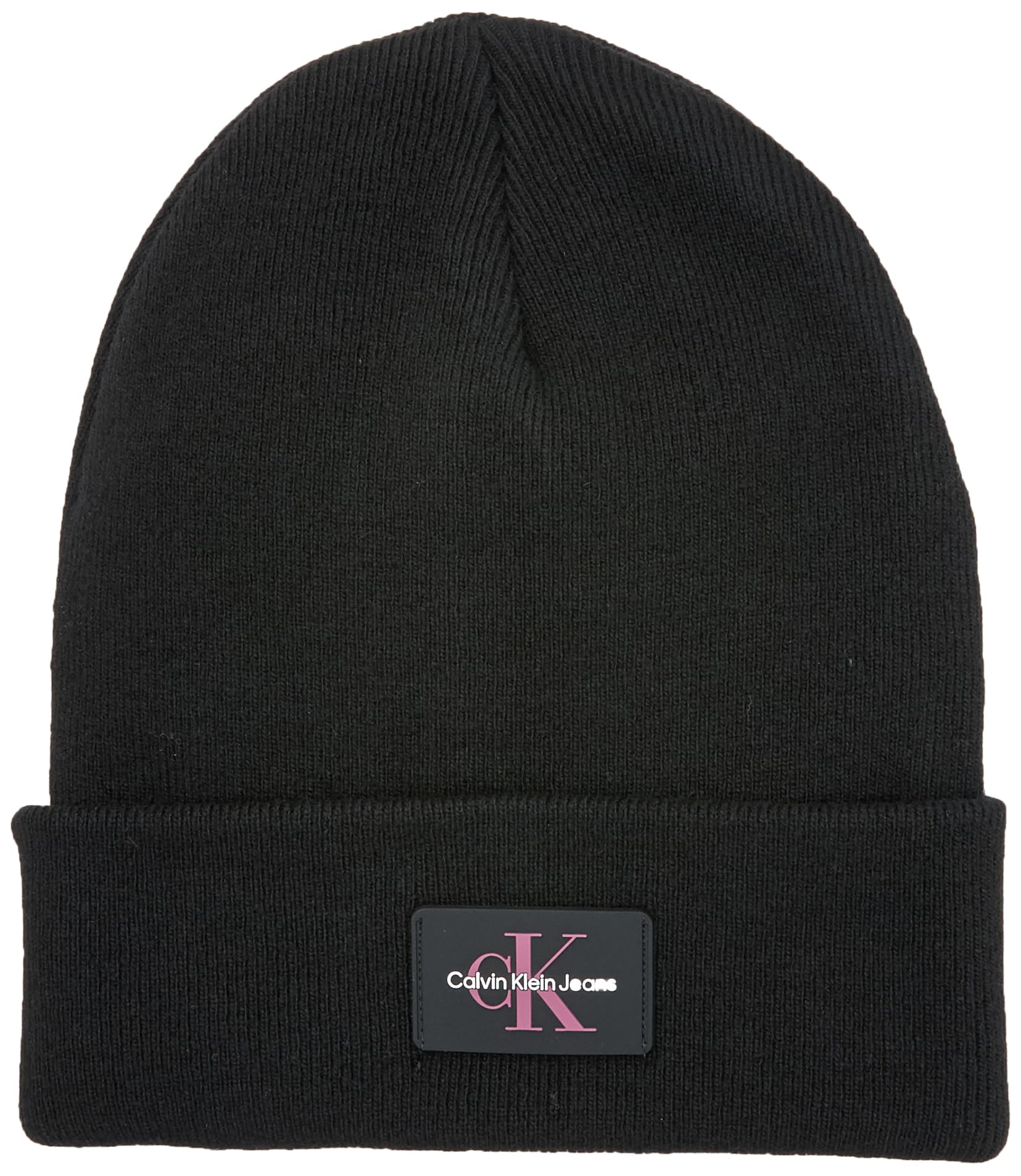 Calvin Klein Women's MONOLOGO Rubber Beanie Hats, Black, One Size