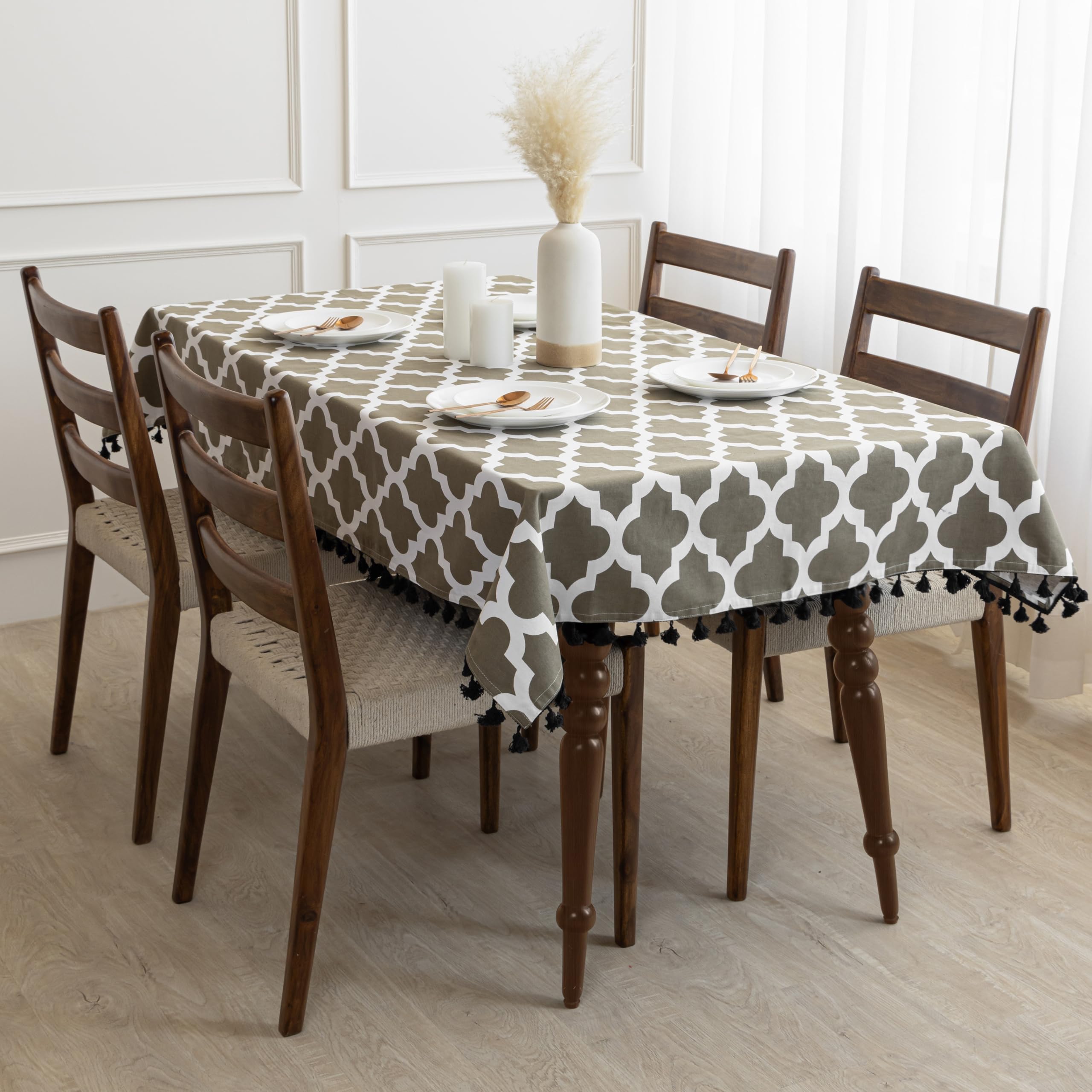 HOMEMONDE Cotton Rectangular Dining Table Cover 4 Seater 101 X 152 Cm Printed Center Table Cloth With Decorative Fringes-(Grey,40 X 60 Inch) (B0D2XZL6WJ) Amazon Price History, Amazon Price Tracker
