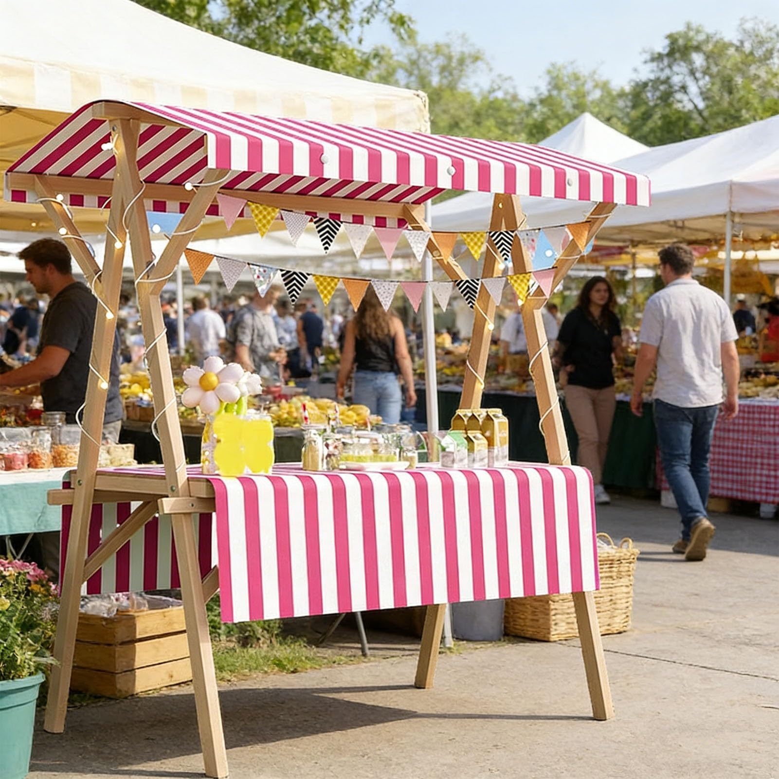 Tragbarer, faltbarer Holzständer mit Baldachin, vielseitiger Verkaufswagen für den Außenbereich, Verkaufsständer für Lebensmittel, Handwerksmessen und Nachtmärkte (47.2in / 120 cm)