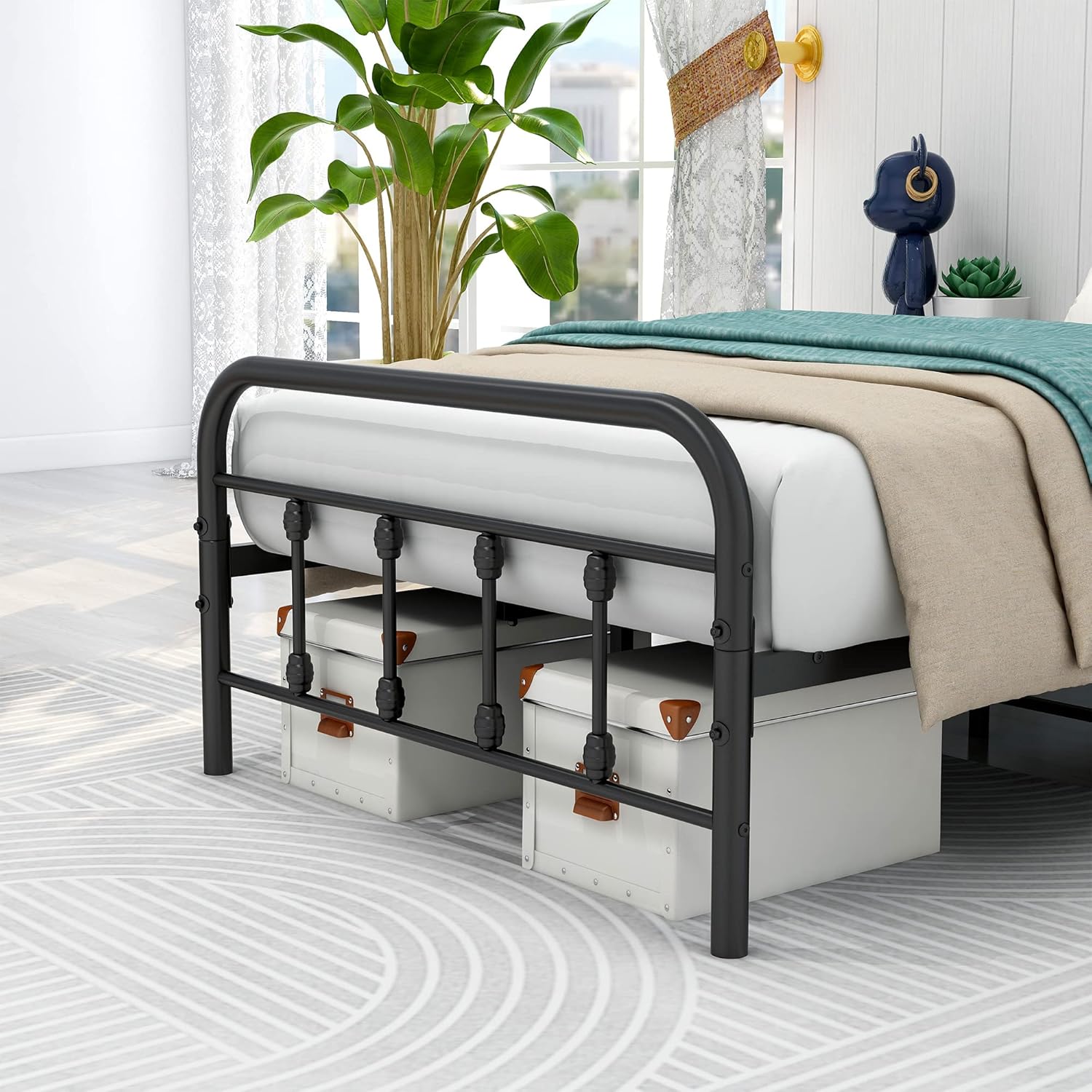 Twin Bed Frames with Headboard, Metal Bed Frame Twin/Mattress Foundation/No Box Spring Needed/Black