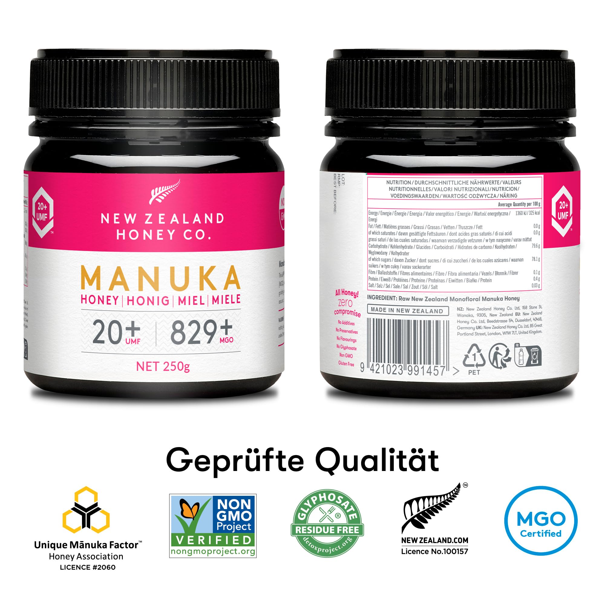 New Zealand Honey Co. Manuka Honig MGO 829+ UMF 20+ Rohhonig 250g