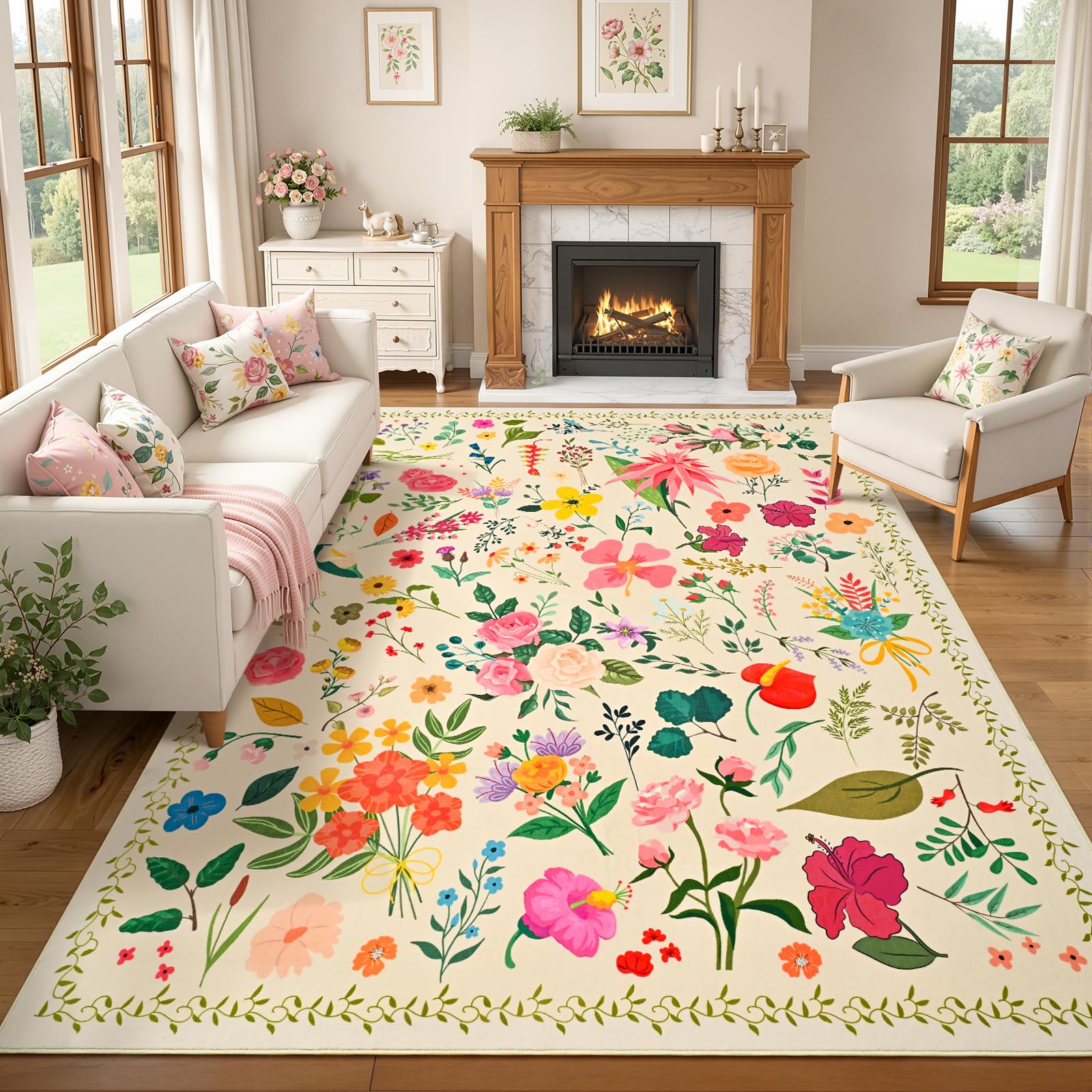 Photo 1 of ISEAU 6x9 Area Rug, Beige Floral Design