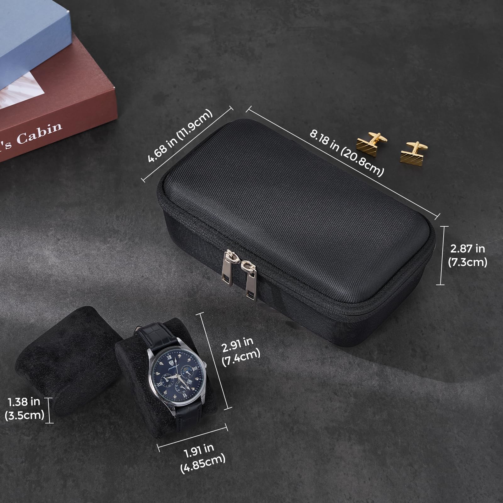 ProCase Porta Orologi da Viaggio con 3 Slot - Custodia Rigida Organizer per Bracciali e Accessori, Borsa con Cerniera per Uomo e Donna, Nero