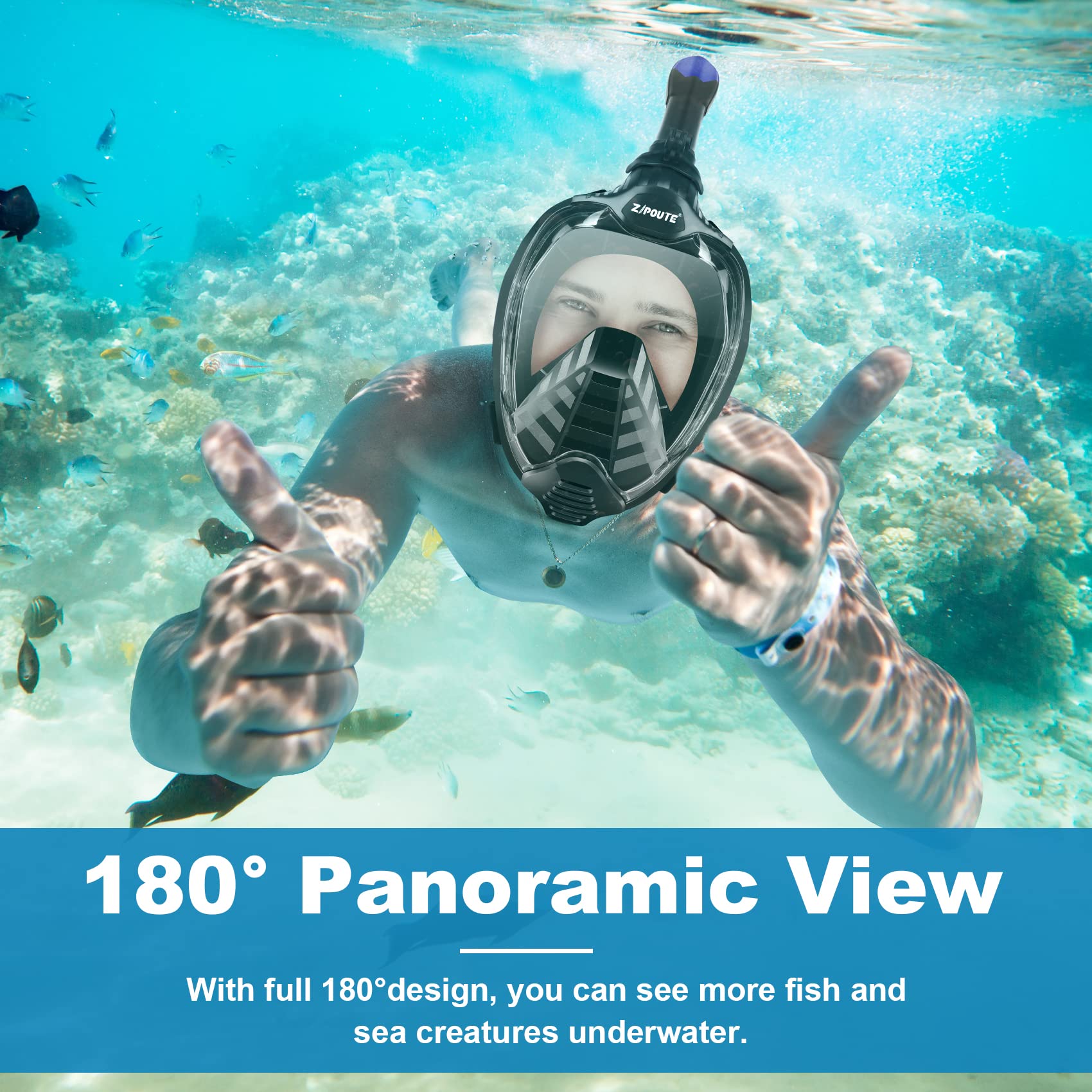 ZIPOUTE Snorkel Mask, Foldable Full Face Snorkel Mask